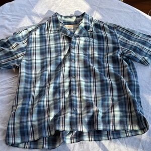 Men’s Tommy Bahama Silk Plaid Collared Button Down Short Sleeve Shirt Size XL